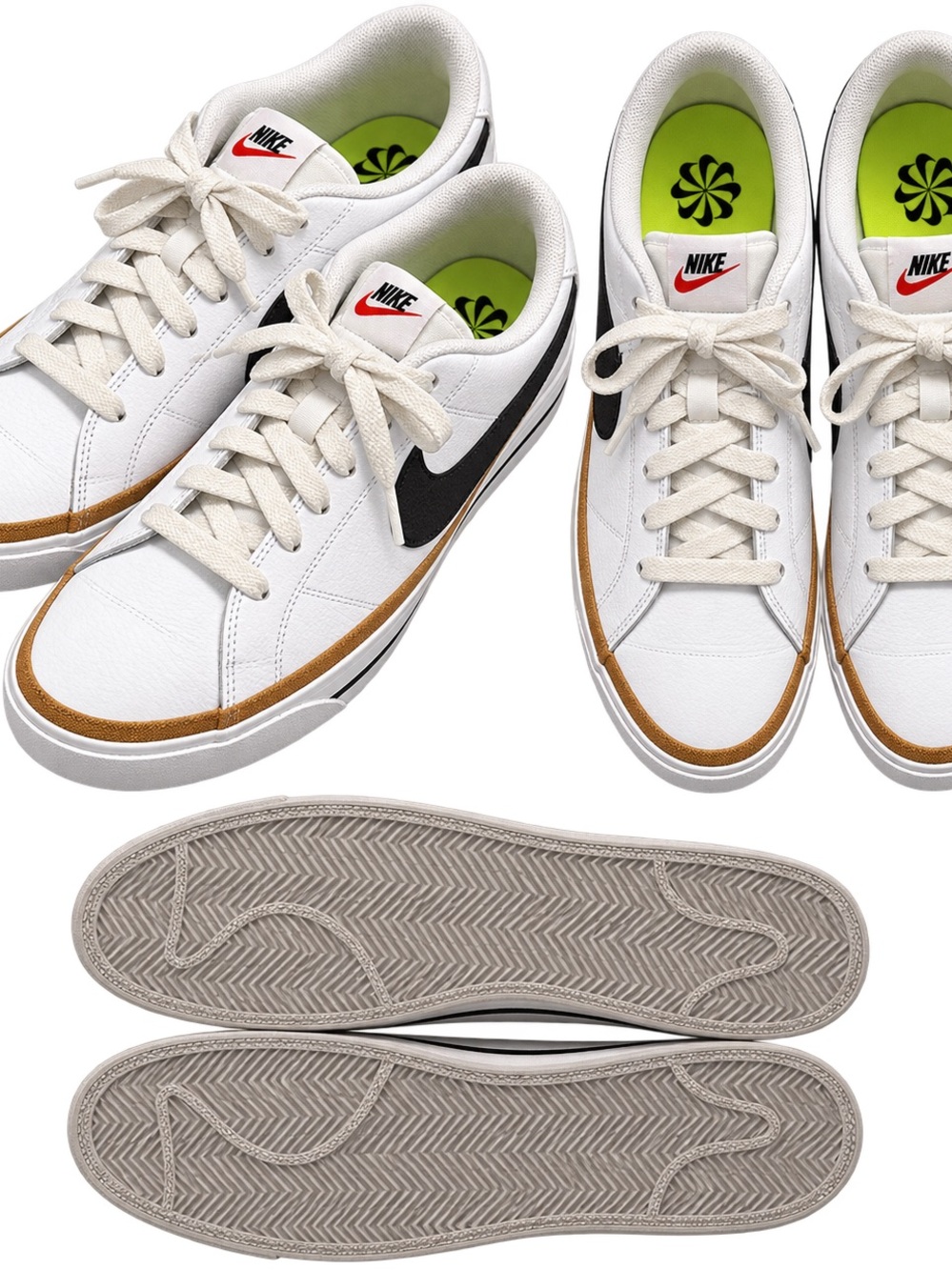 Nike Womens Court Legacy White Leather Low-Top Sneakers with Black Swoosh